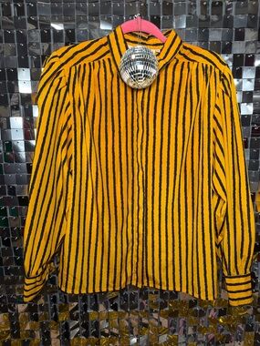 Josephine Vintage Yellow Black Striped Blouse Size 14, 80s 90s Retro